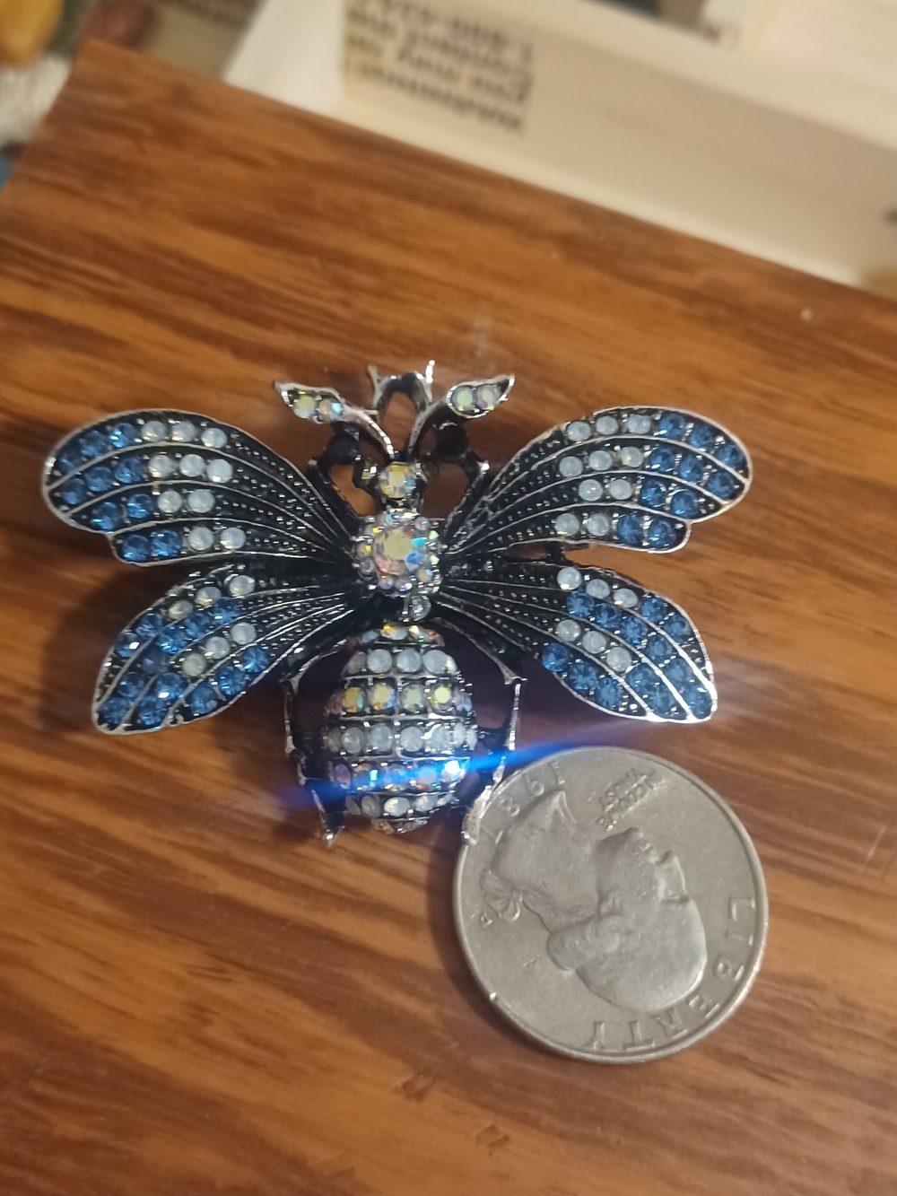Blue Crystal Bee Brooch Pin